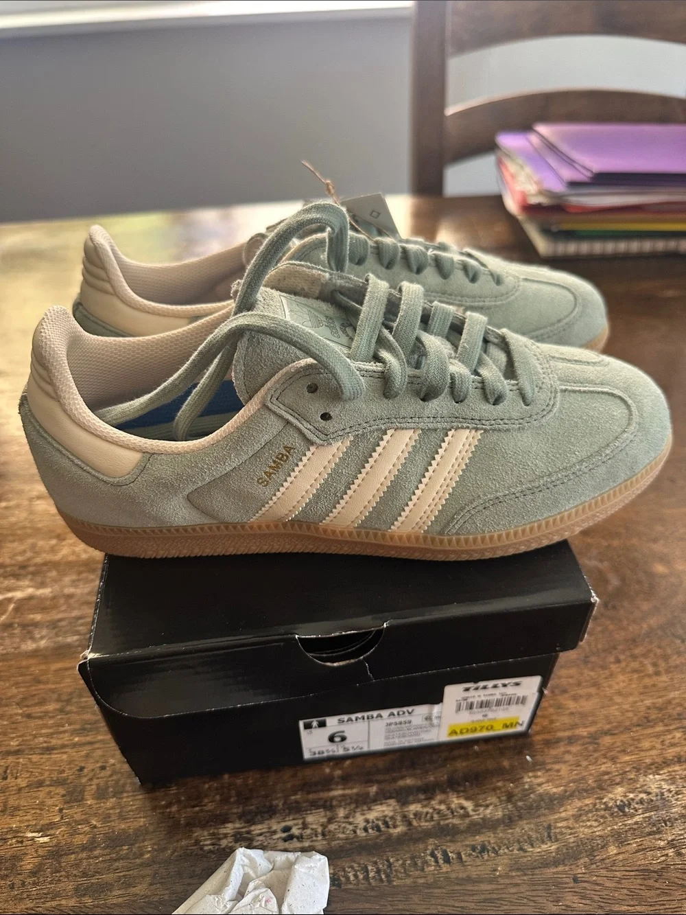 Unisex adidas Samba Suede Sneakers in Sage Green and White with Gum Sole